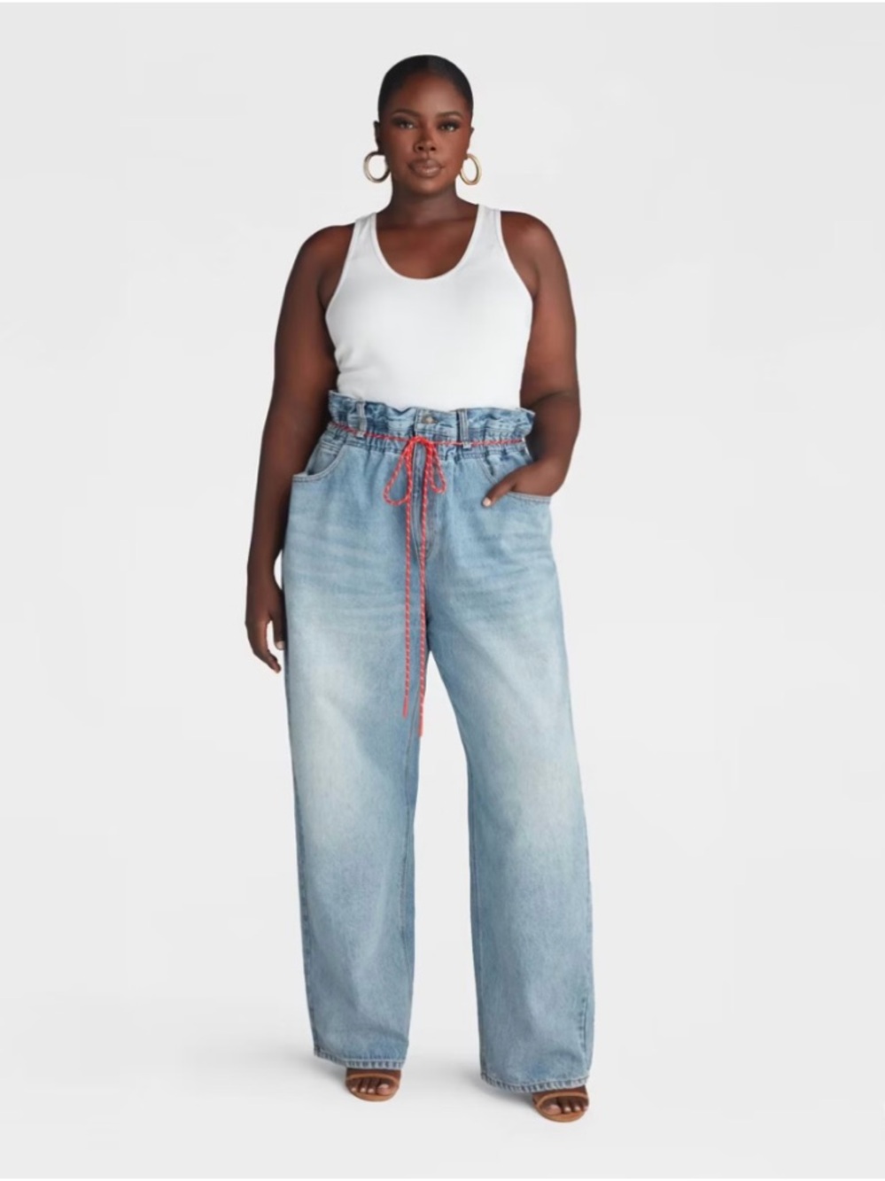 KBB by Kahlana Barfield Brown Light Wash Paperbag Waist Jeans with Drawstring